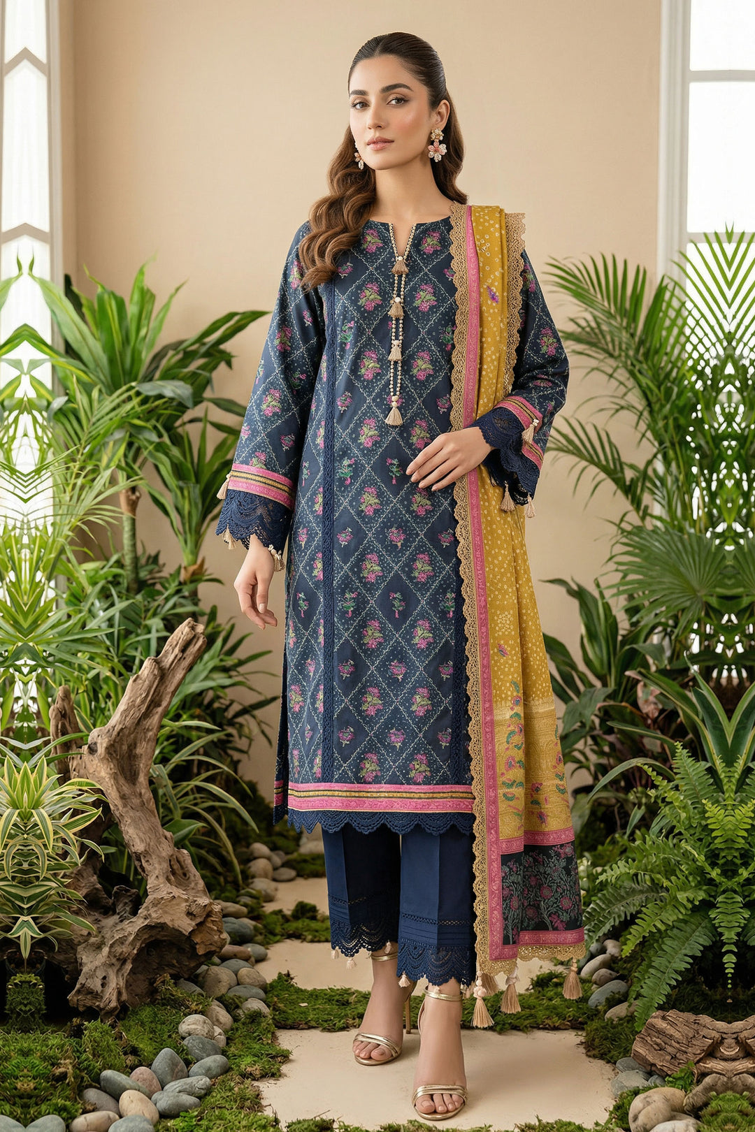 Blue 3 Piece Unstitched Premium Printed Lawn Suit By Jacquard Clothing Summer 2026 Hania Manahil Collection