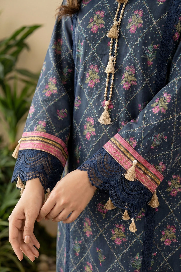 Blue 3 Piece Unstitched Premium Printed Lawn Suit By Jacquard Clothing Summer 2026 Hania Manahil Collection