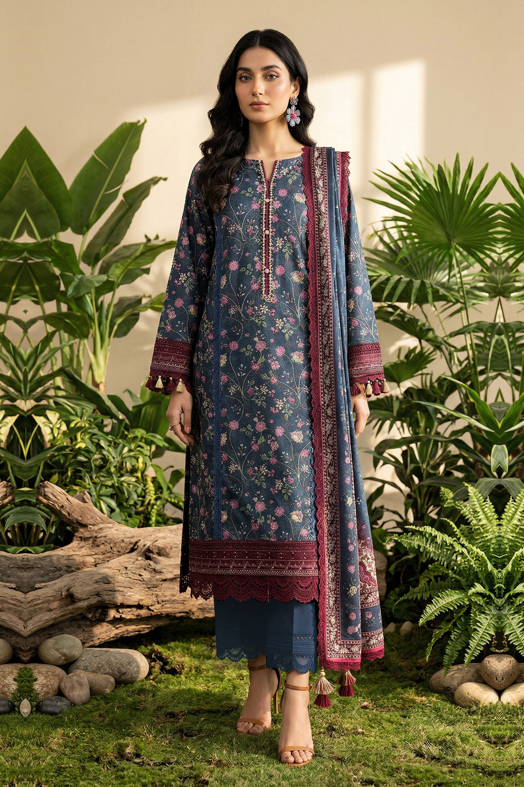 Blue 3 Piece Unstitched Premium Printed Lawn Suit By Jacquard Clothing Summer 2026 Hania Manahil Collection