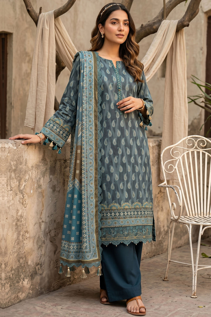Blue 3 Piece Unstitched Premium Printed Lawn Suit By Jacquard Clothing Summer Collection