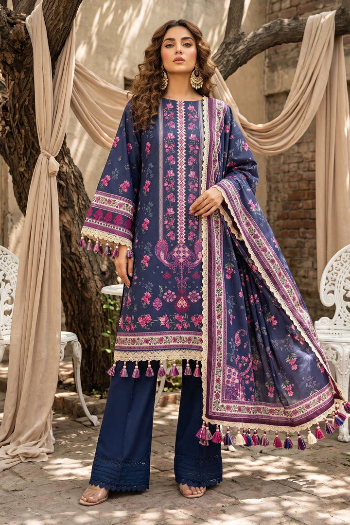 Blue 3 Piece Unstitched Premium Printed Lawn Suit By Jacquard Clothing Summer Collection