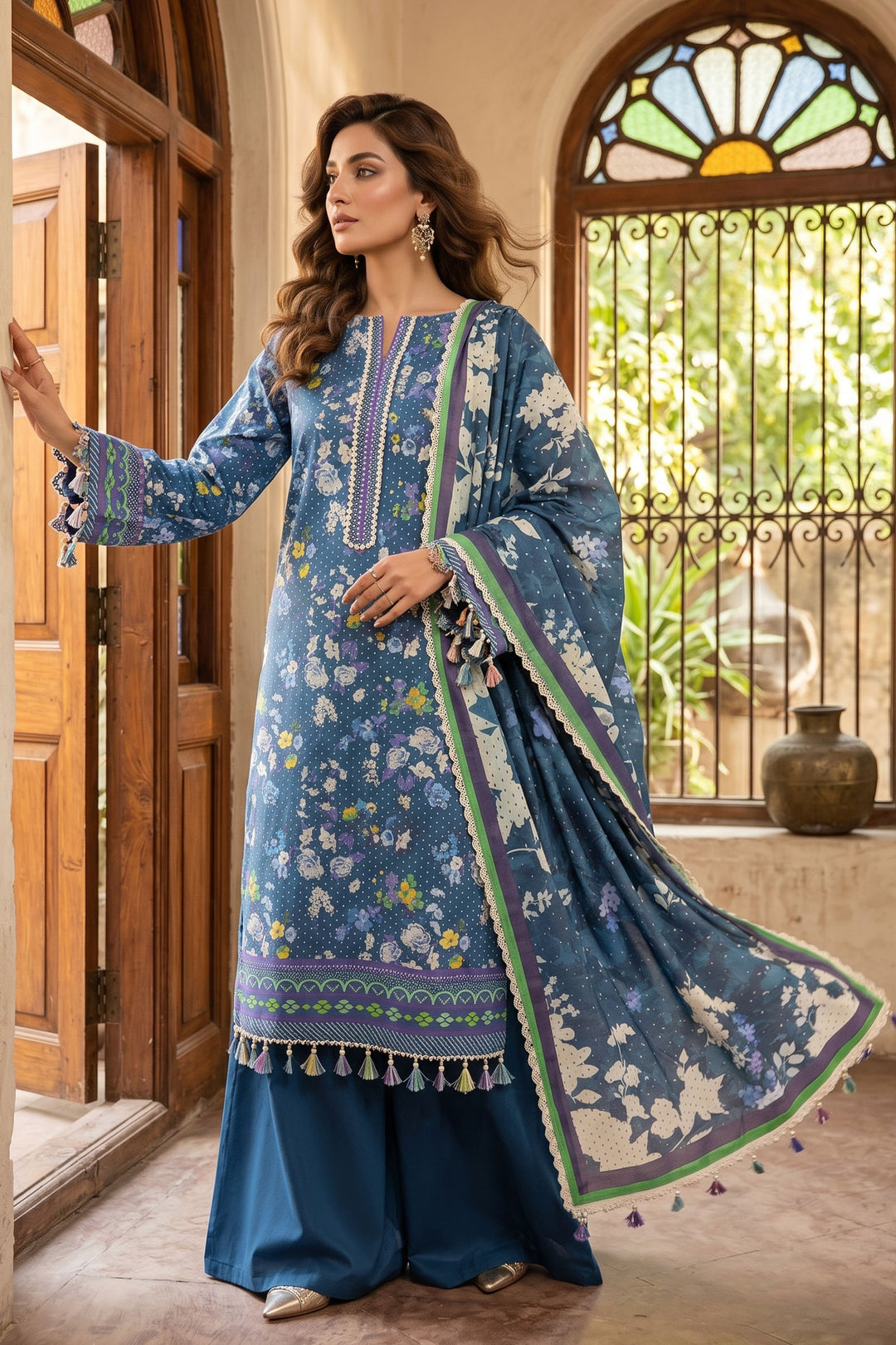 Blue 3 Piece Unstitched Premium Printed Lawn Suit By Jacquard Clothing Summer Collection 2026