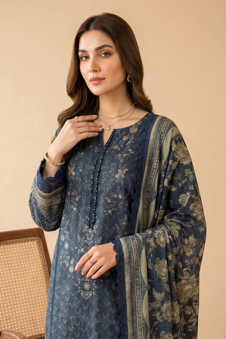 Blue 3 Piece Unstitched Premium Printed Lawn Suit By Jacquard Clothing Summer Collection 2026