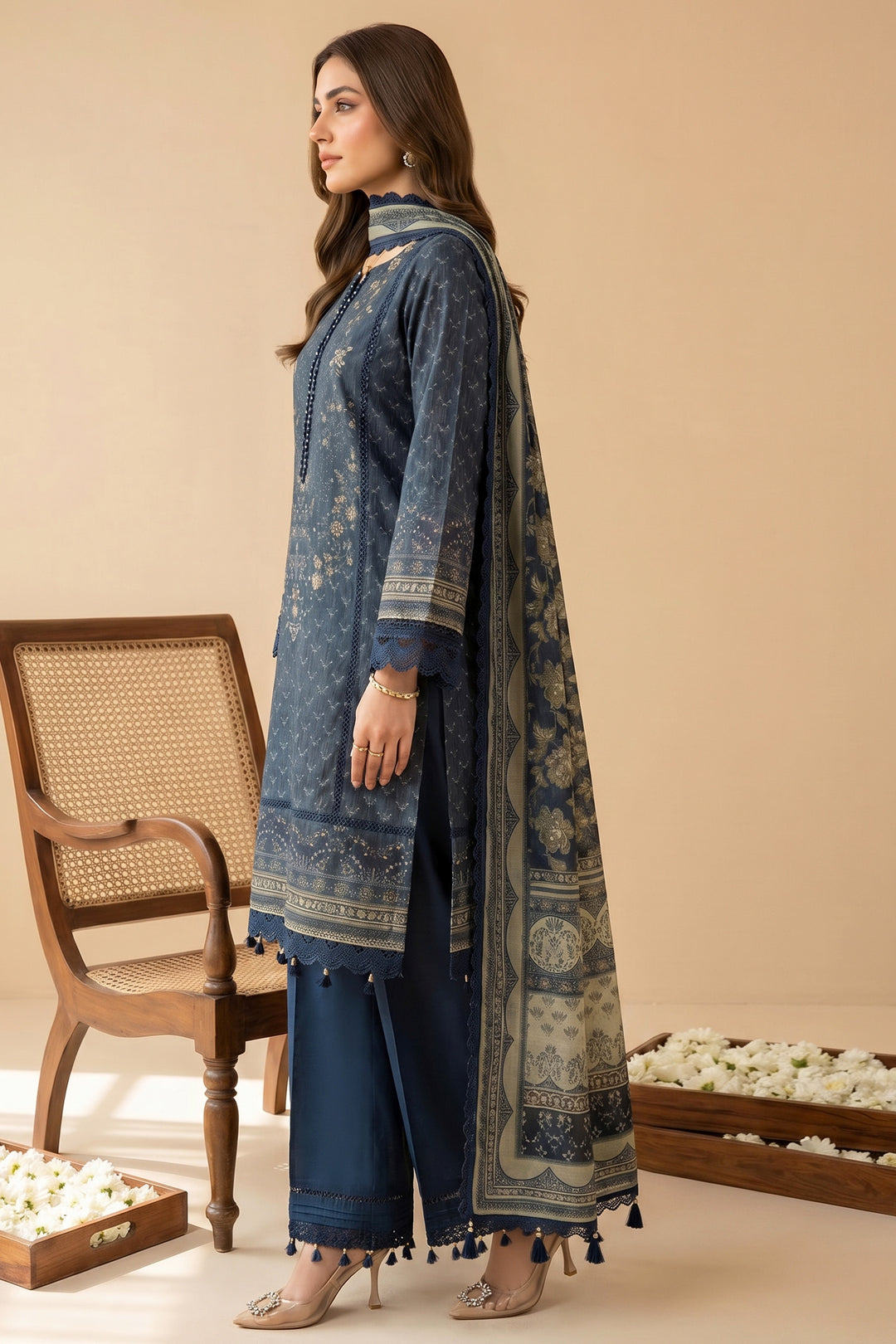 Blue 3 Piece Unstitched Premium Printed Lawn Suit By Jacquard Clothing Summer Collection 2026