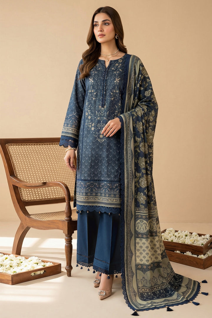 Blue 3 Piece Unstitched Premium Printed Lawn Suit By Jacquard Clothing Summer Collection 2026