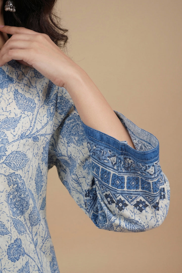 Blue Gray 2 Pc Unstitched Printed Cambric Co-Ord Set