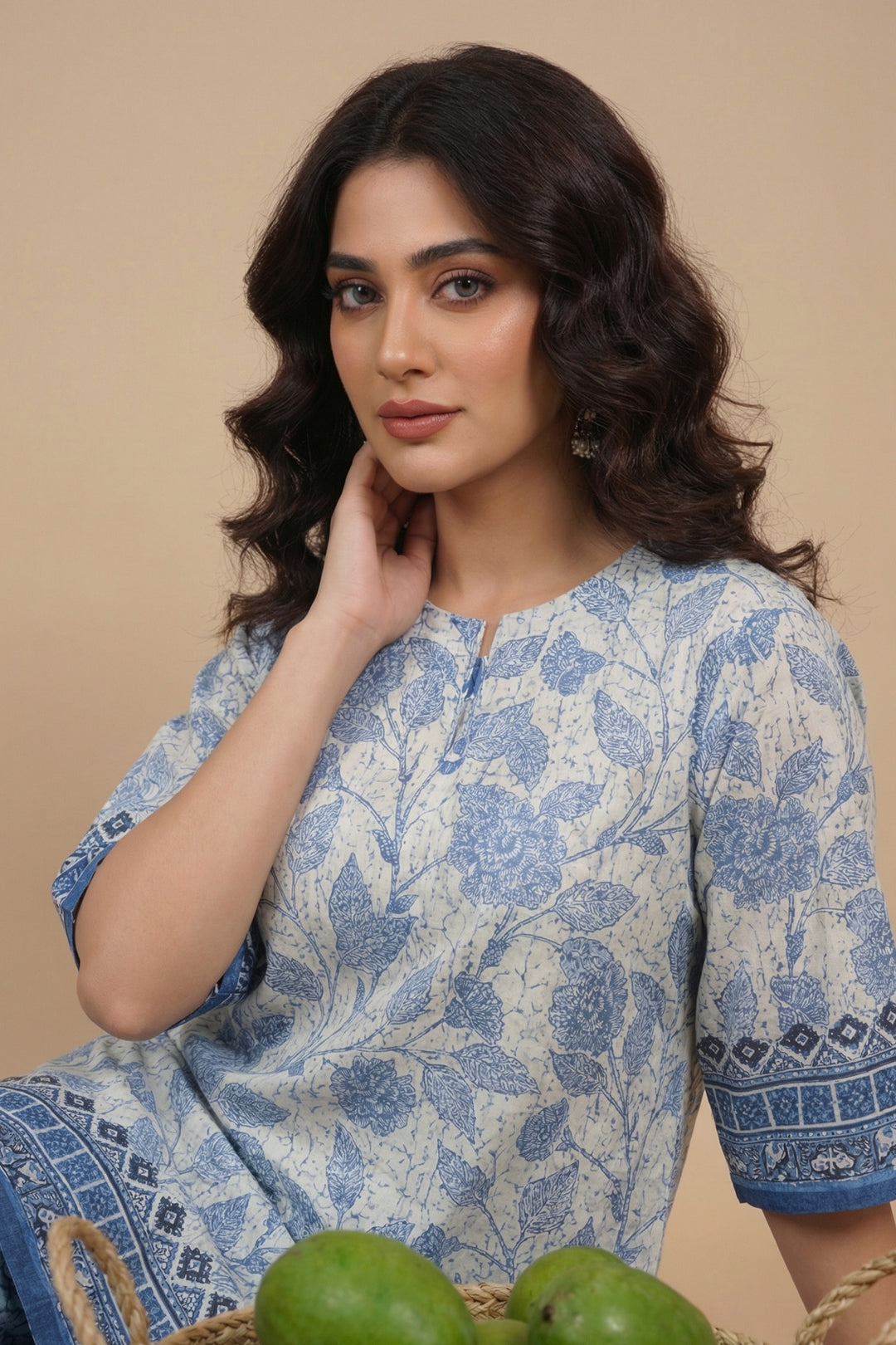 Blue Gray 2 Pc Unstitched Printed Cambric Co-Ord Set