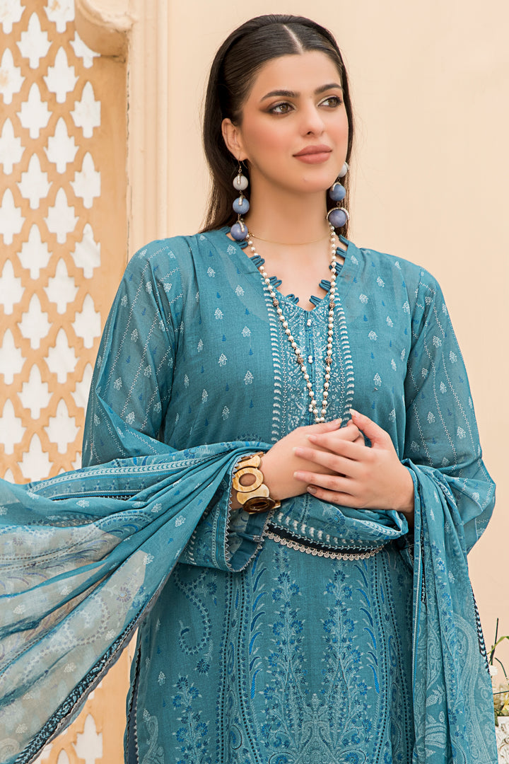 Blue Unstitched 3 Piece Printed Lawn - SU24V40-S4 - JACQUARD CLOTHING