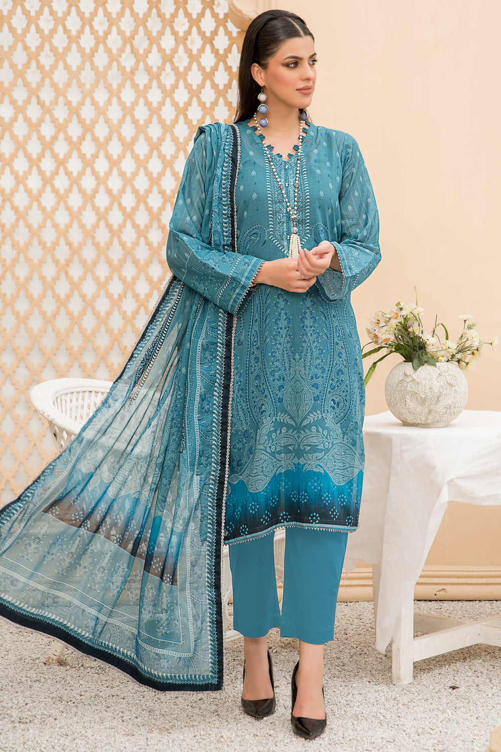 Blue Unstitched 3 Piece Printed Lawn - SU24V40-S4 - JACQUARD CLOTHING