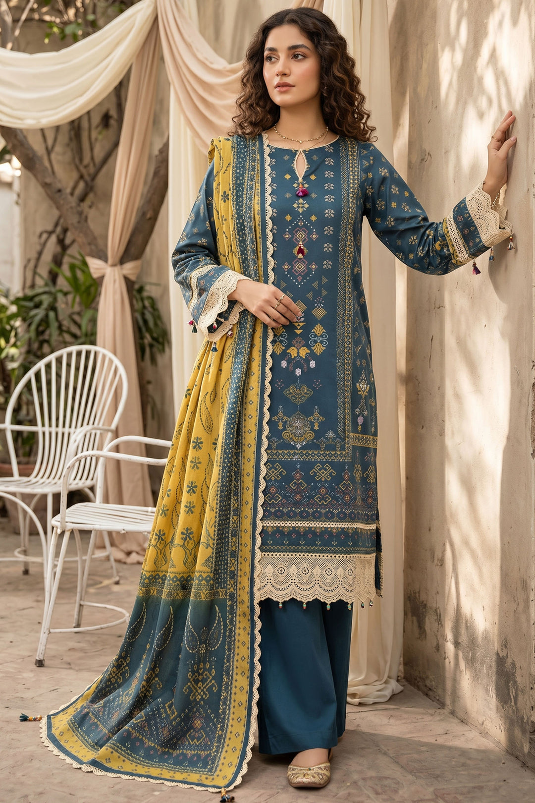 Bluish Cyan 3 Piece Unstitched Premium Printed Lawn Suit By Jacquard Clothing Summer Collection