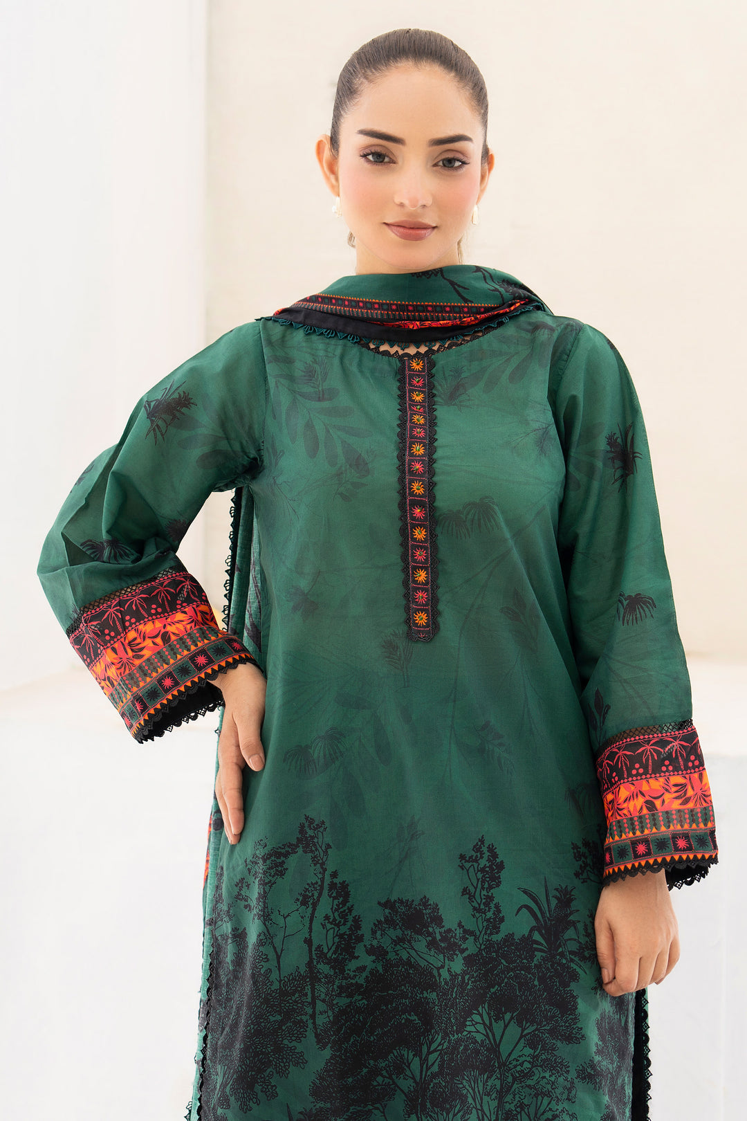 Bottle Green 3 Piece Unstitched Premium Lawn - SU25V6-S6 - JACQUARD CLOTHING