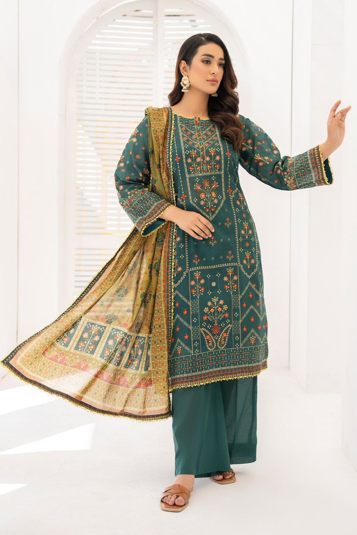 Bottle Green 3 Piece Unstitched Premium Lawn - SU25V9-S2 - JACQUARD CLOTHING