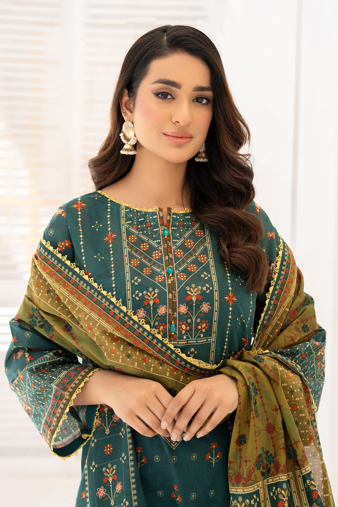 Bottle Green 3 Piece Unstitched Premium Lawn - SU25V9-S2 - JACQUARD CLOTHING