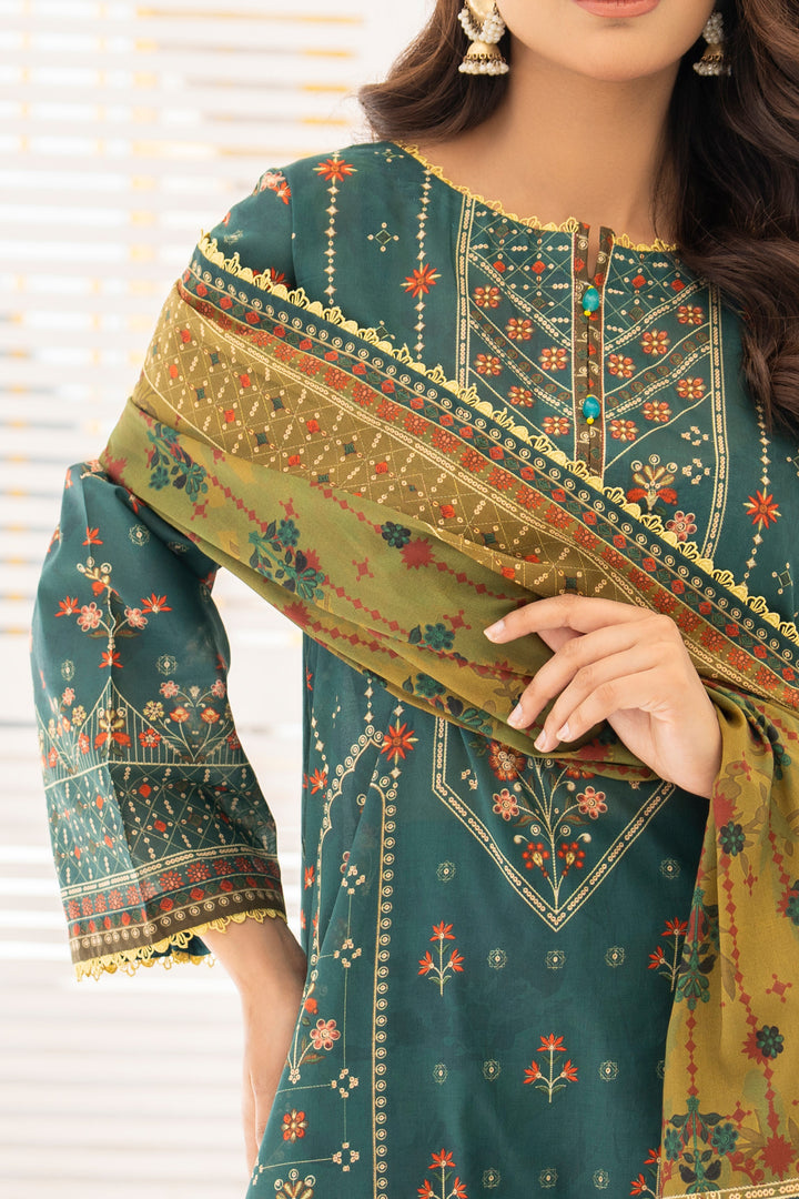 Bottle Green 3 Piece Unstitched Premium Lawn - SU25V9-S2 - JACQUARD CLOTHING