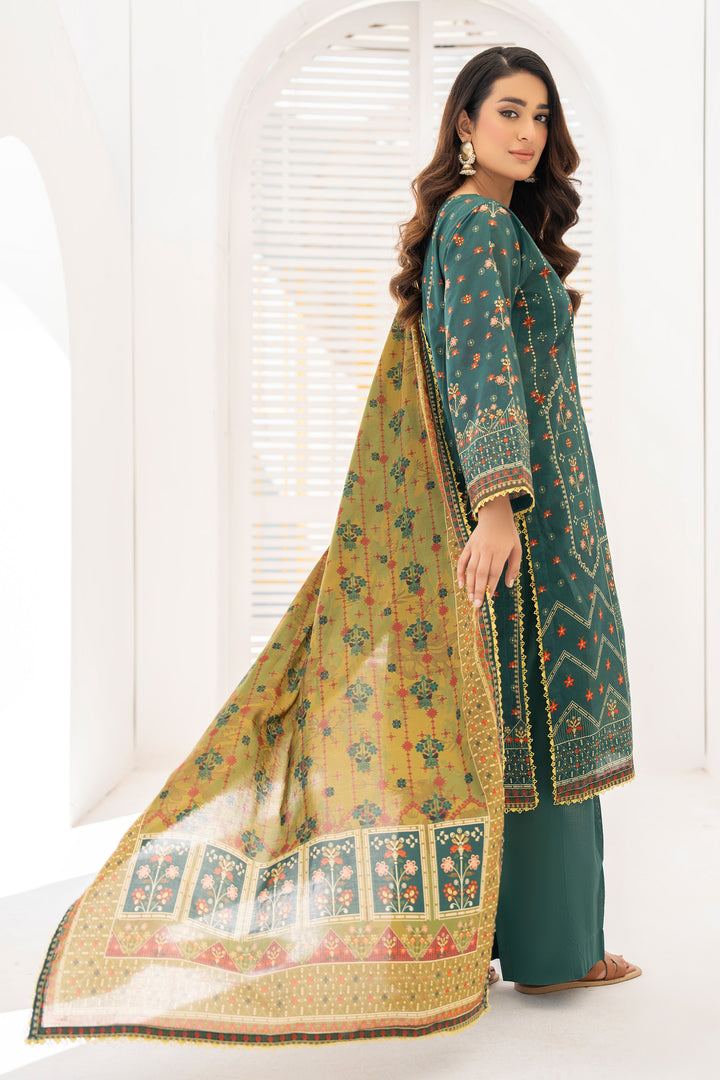 Bottle Green 3 Piece Unstitched Premium Lawn - SU25V9-S2 - JACQUARD CLOTHING