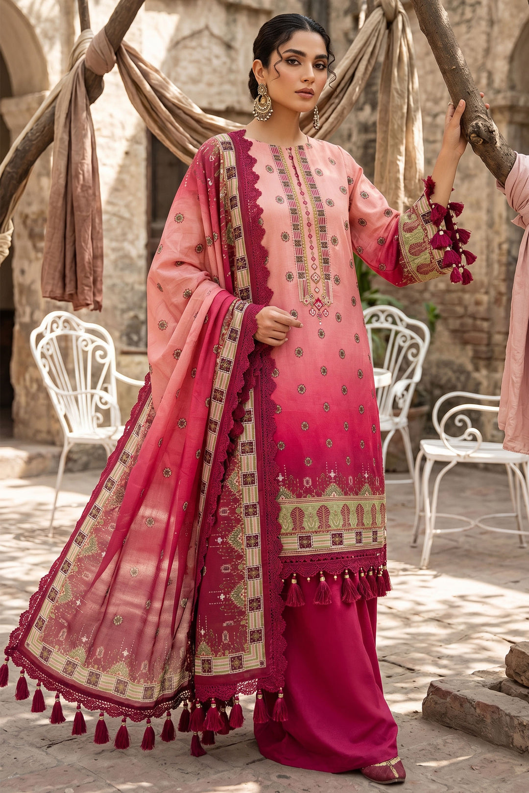 Bright Maroon 3 Piece Unstitched Premium Printed Lawn Suit By Jacquard Clothing Summer Collection