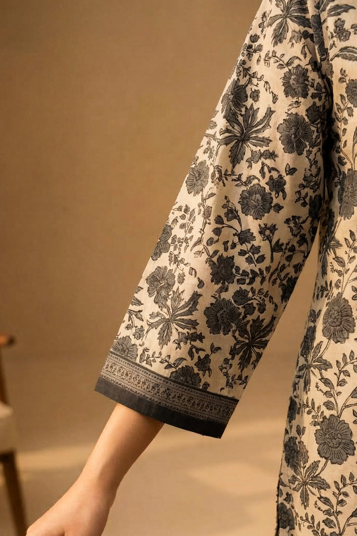 Brown 2 Pc Unstitched Printed Cambric Co-Ord Set