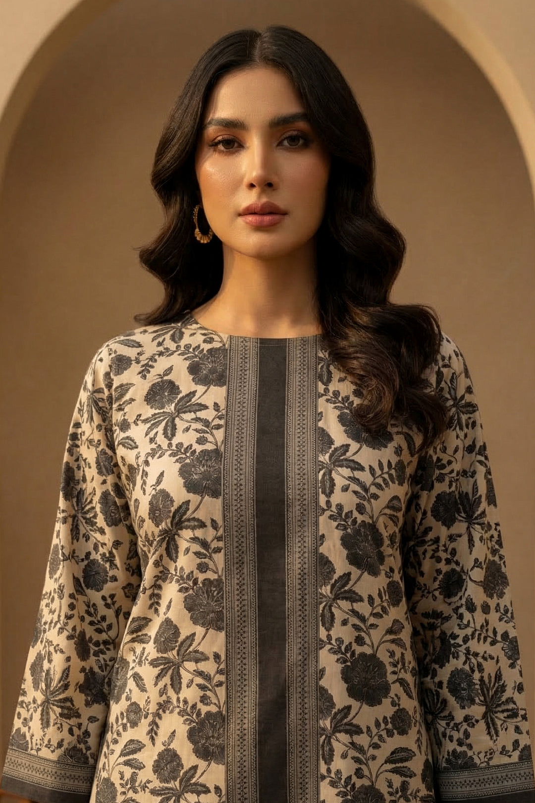 Brown 2 Pc Unstitched Printed Cambric Co-Ord Set