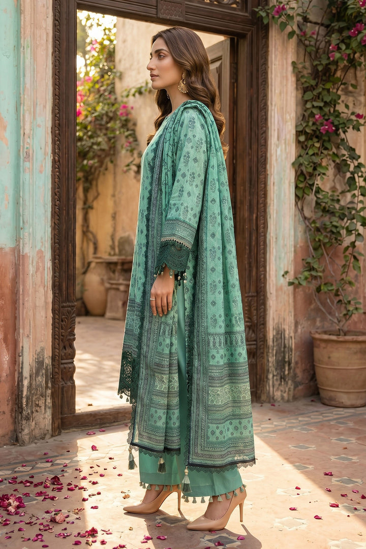 Cadet Blue 3 Piece Unstitched Premium Printed Lawn
