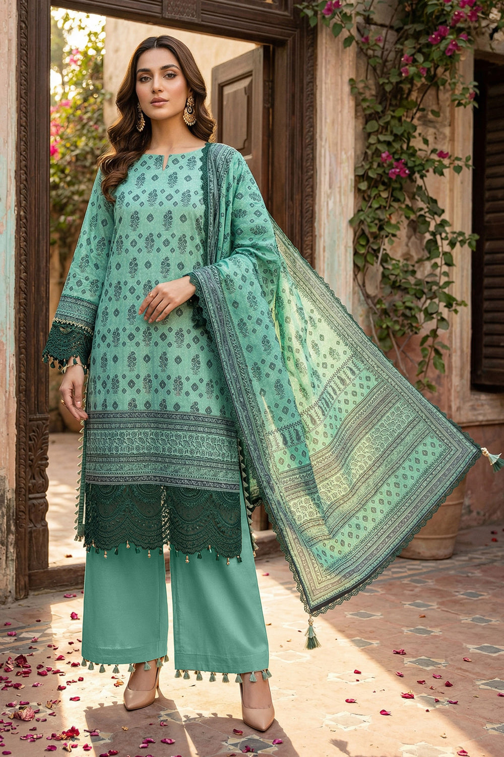 Cadet Blue 3 Piece Unstitched Premium Printed Lawn