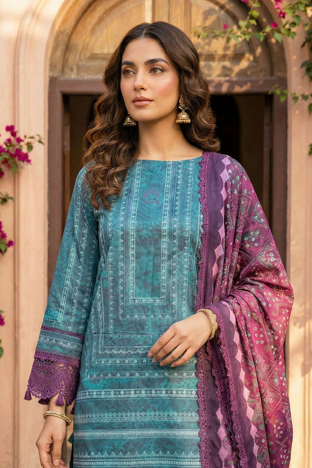 Cadet Blue 3 Piece Unstitched Premium Printed Lawn Suit - Jacquard Wirsa By Zainab Collection Summer 2026