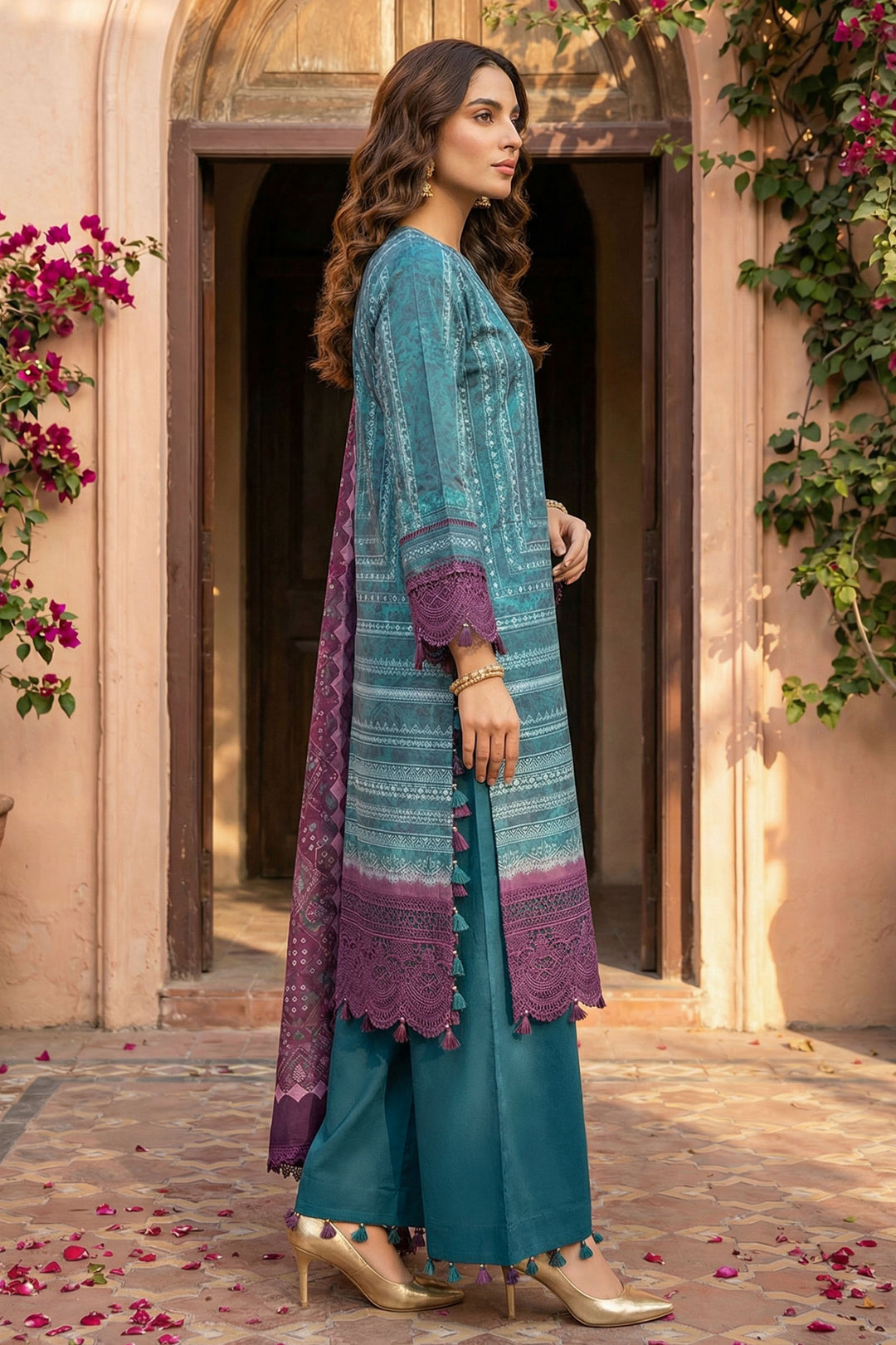 Cadet Blue 3 Piece Unstitched Premium Printed Lawn Suit - Jacquard Wirsa By Zainab Collection Summer 2026