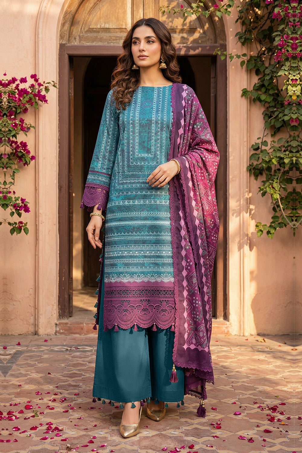 Cadet Blue 3 Piece Unstitched Premium Printed Lawn Suit - Jacquard Wirsa By Zainab Collection Summer 2026