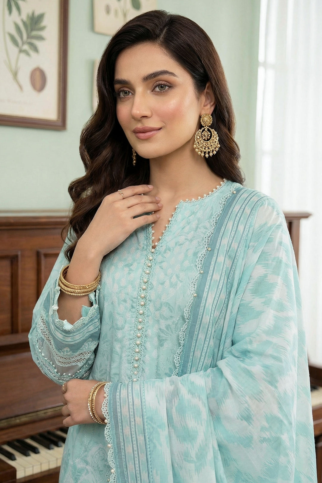 Cambridge Blue 3 Piece Unstitched Premium Printed Lawn