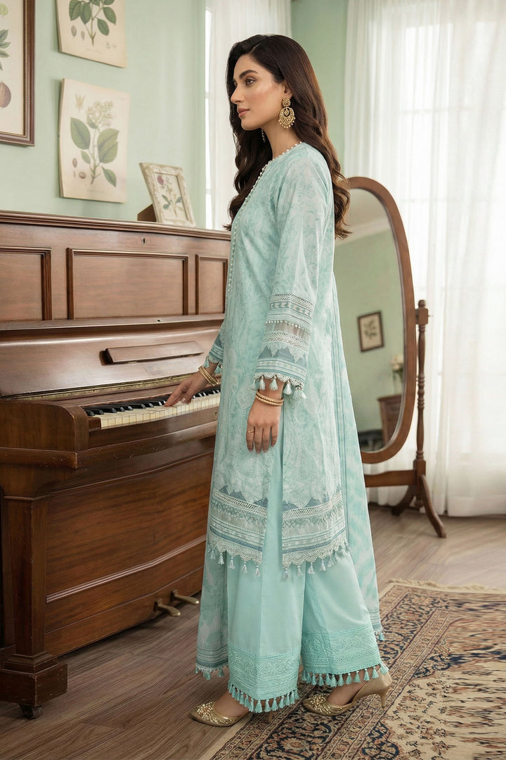 Cambridge Blue 3 Piece Unstitched Premium Printed Lawn