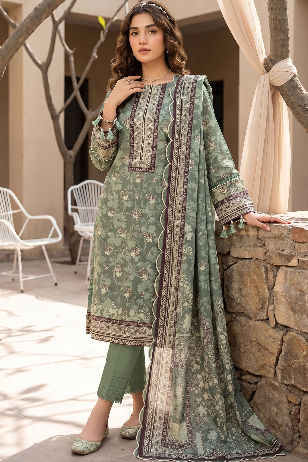 Camouflage Green 3 Piece Unstitched Premium Printed Lawn Suit By Jacquard Clothing Summer Collection
