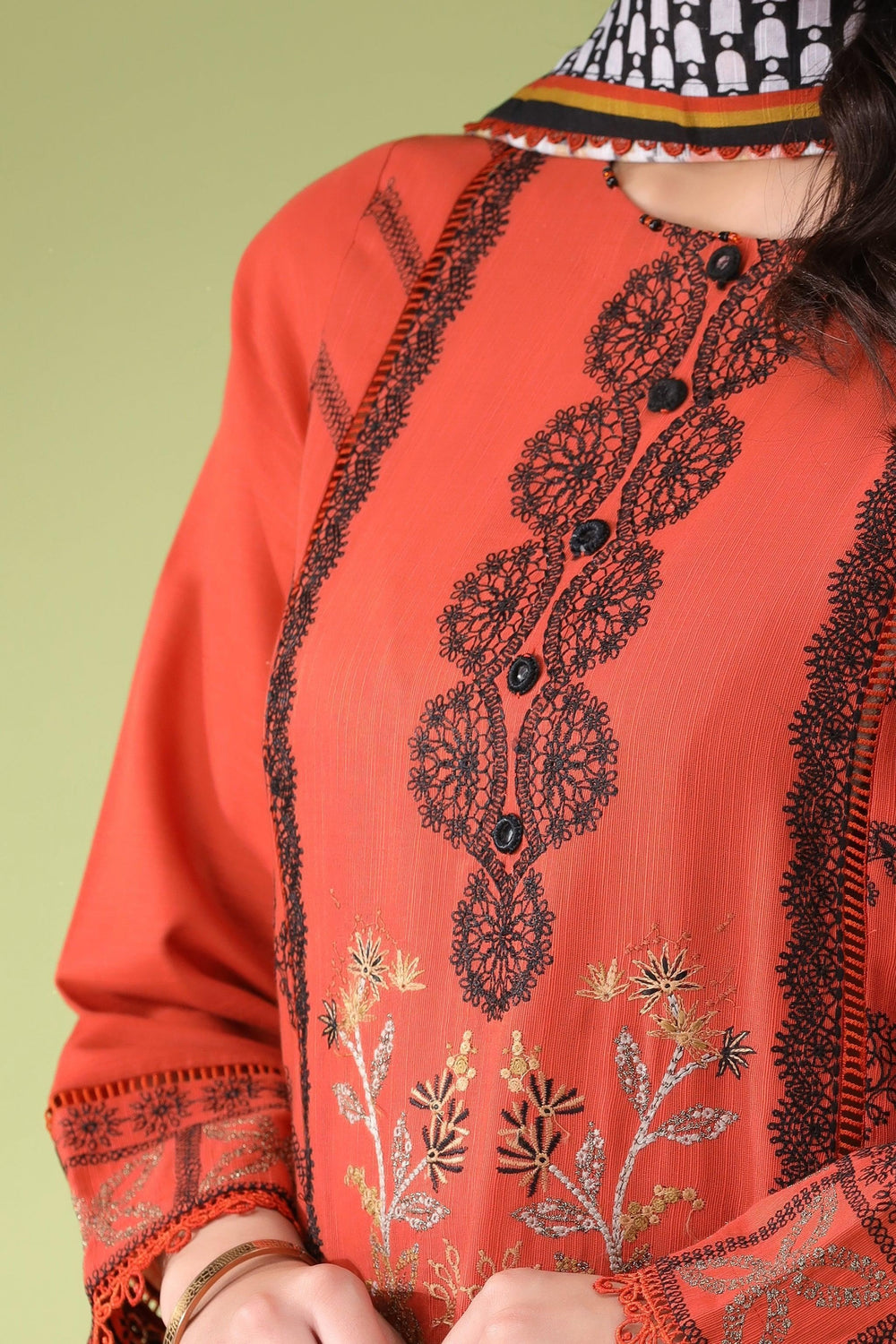 Carrot Rust 3 Piece Unstitched Khaddar - Jacquard Clothing