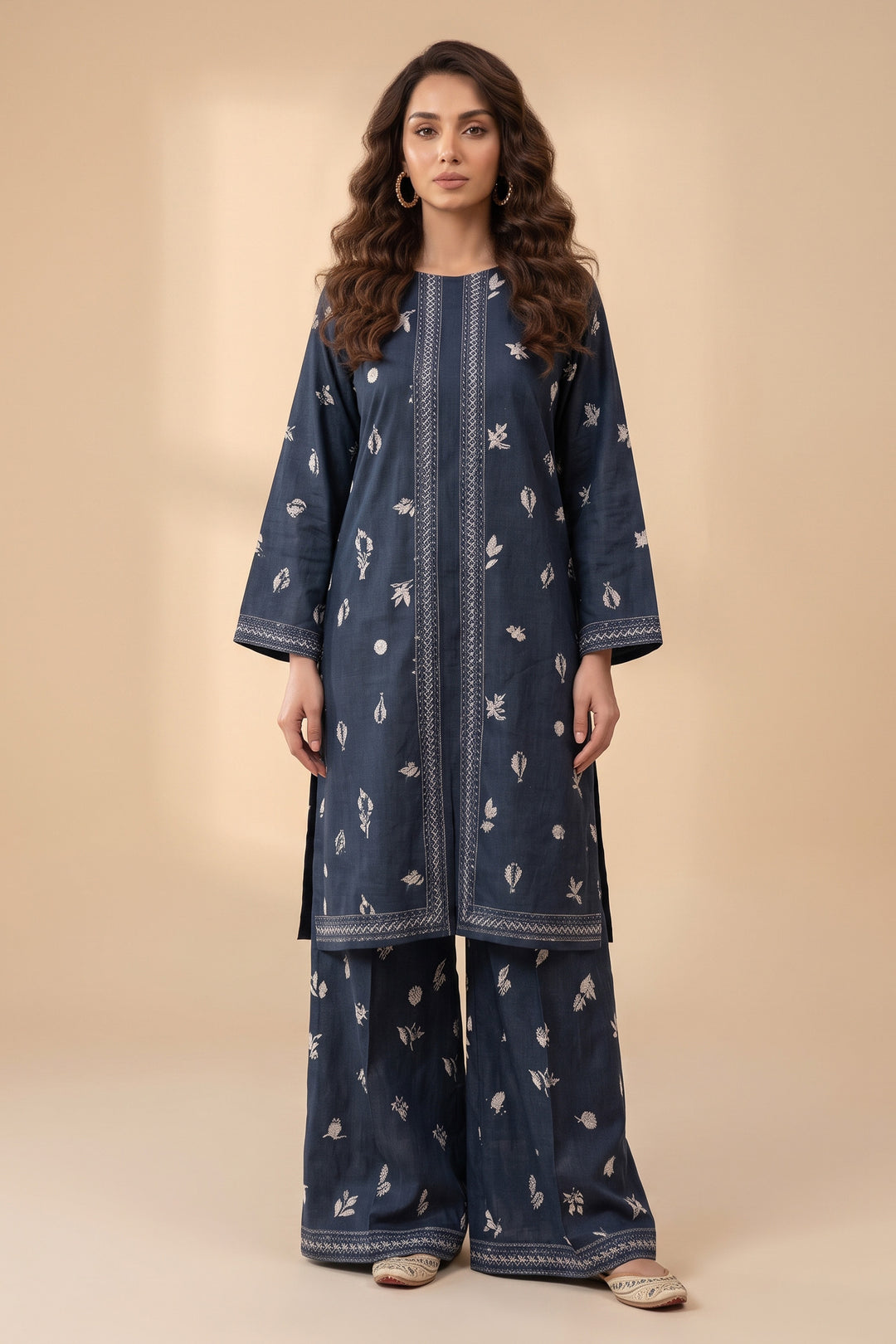 Charcoal 2 Piece Unstitched Printed Cambric Co-Ord Set