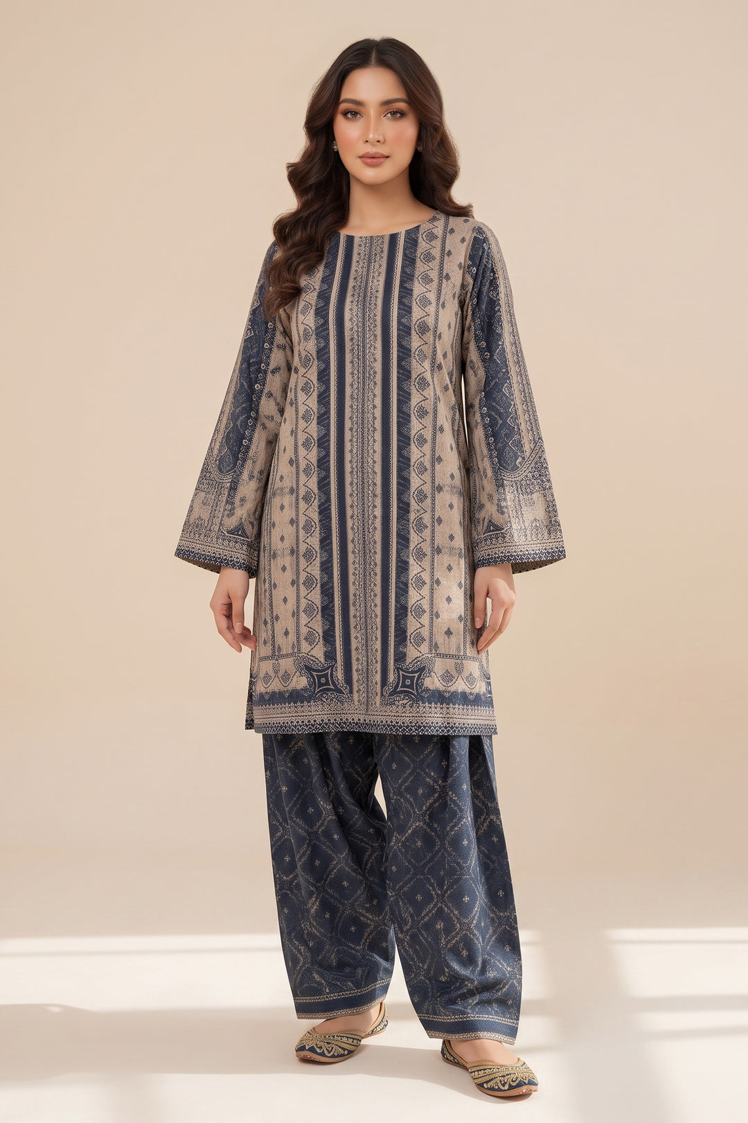 Charcoal 2 Piece Unstitched Printed Cambric Co-Ord Set