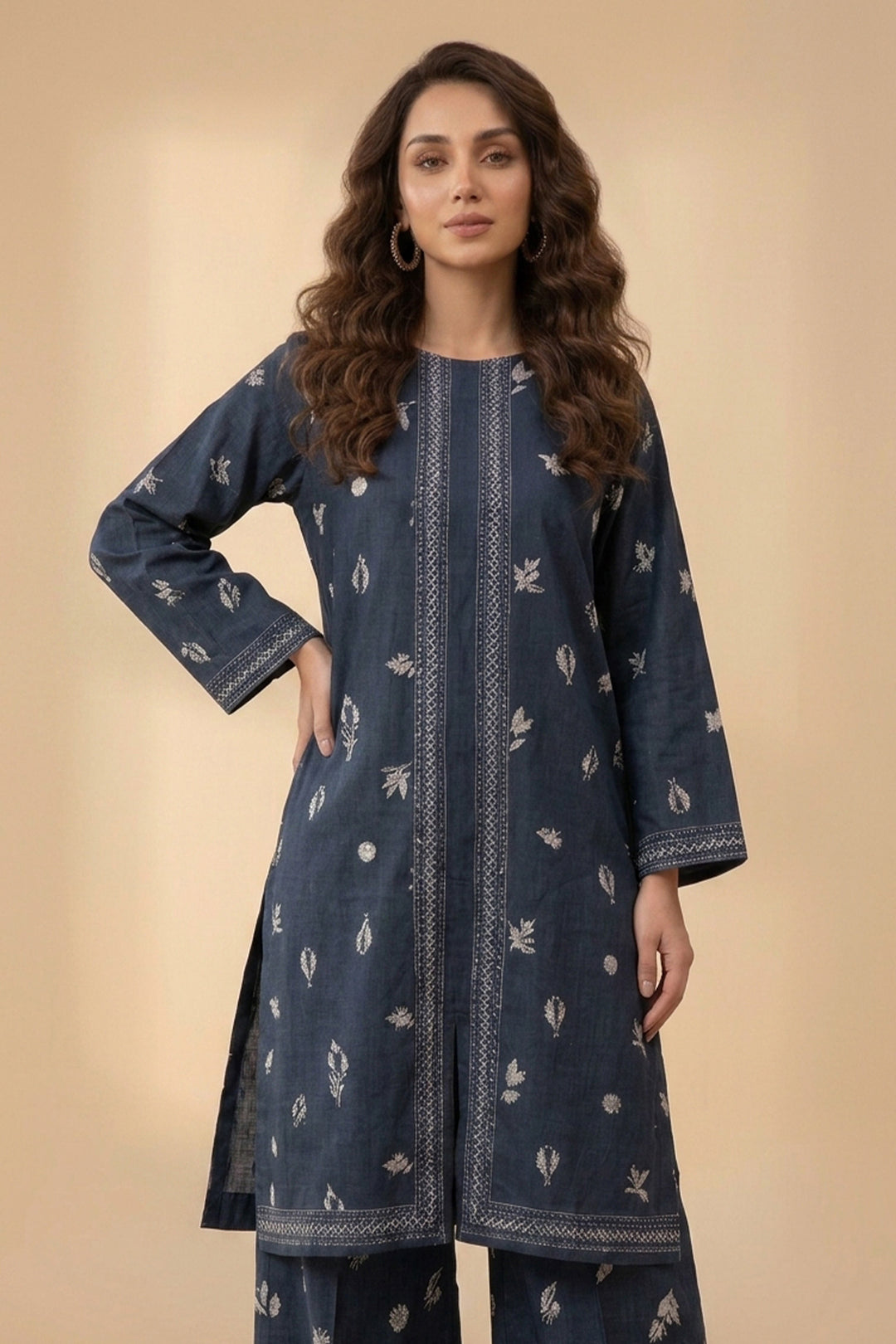 Charcoal 2 Piece Unstitched Printed Cambric Co-Ord Set