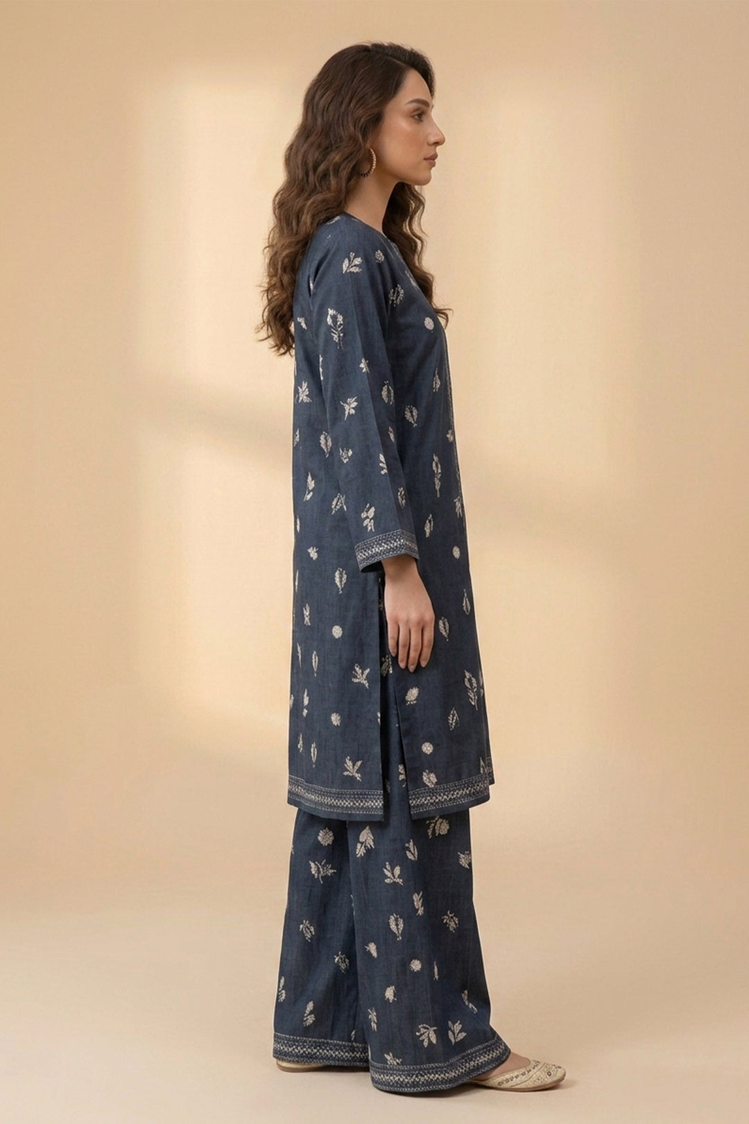 Charcoal 2 Piece Unstitched Printed Cambric Co-Ord Set