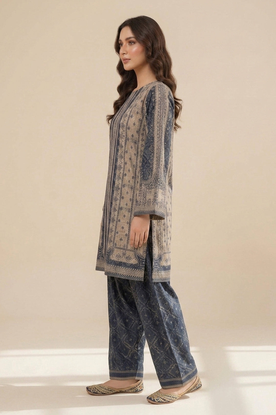 Charcoal 2 Piece Unstitched Printed Cambric Co-Ord Set