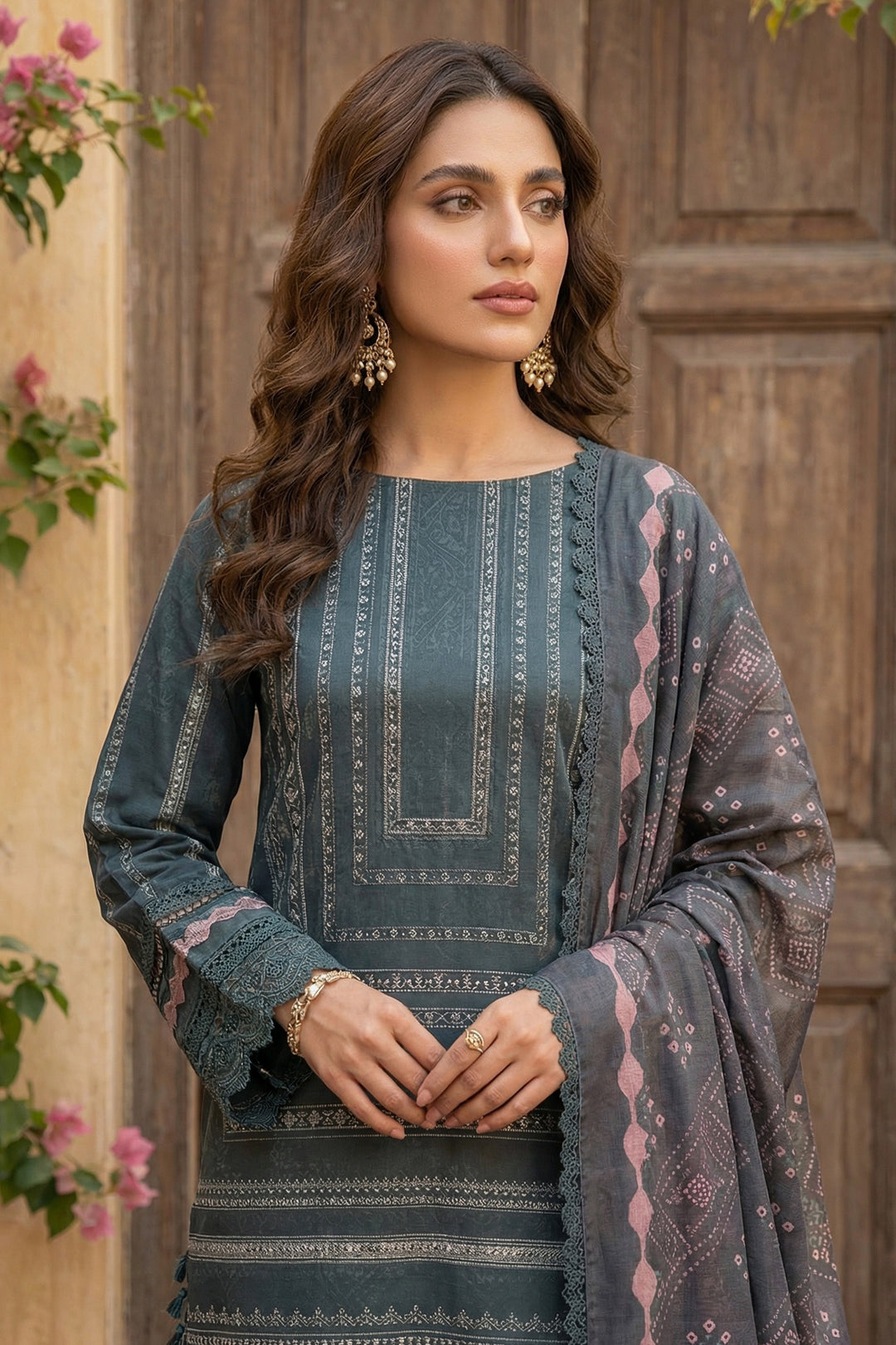 Charcoal 3 Piece Unstitched Premium Printed Lawn Suit - Jacquard Wirsa By Zainab Collection Summer 2026