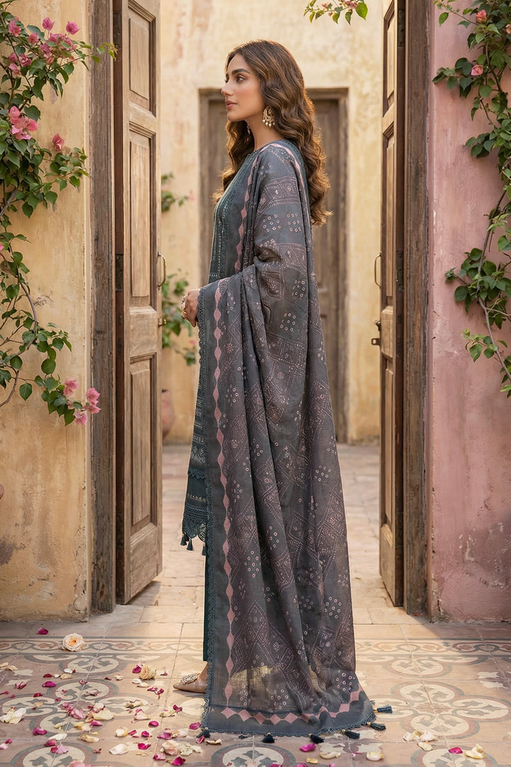 Charcoal 3 Piece Unstitched Premium Printed Lawn Suit - Jacquard Wirsa By Zainab Collection Summer 2026