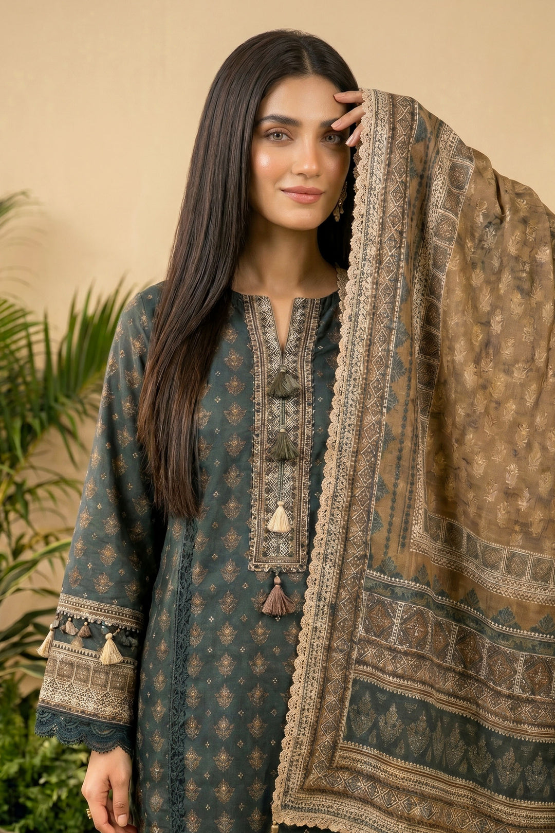 Charcoal 3 Piece Unstitched Premium Printed Lawn Suit By Jacquard Clothing Summer 2026 Hania Manahil Collection