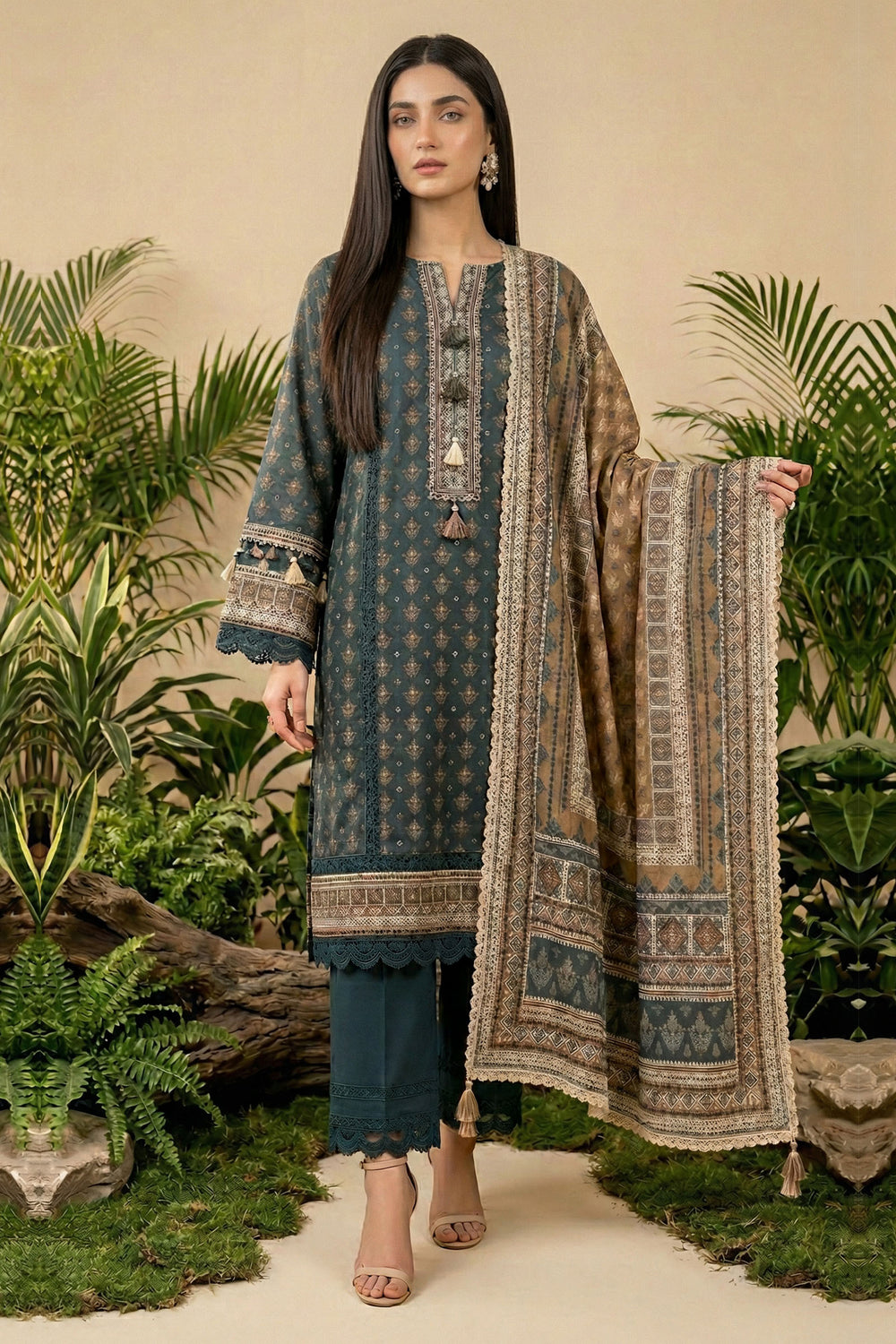 Charcoal 3 Piece Unstitched Premium Printed Lawn Suit By Jacquard Clothing Summer 2026 Hania Manahil Collection