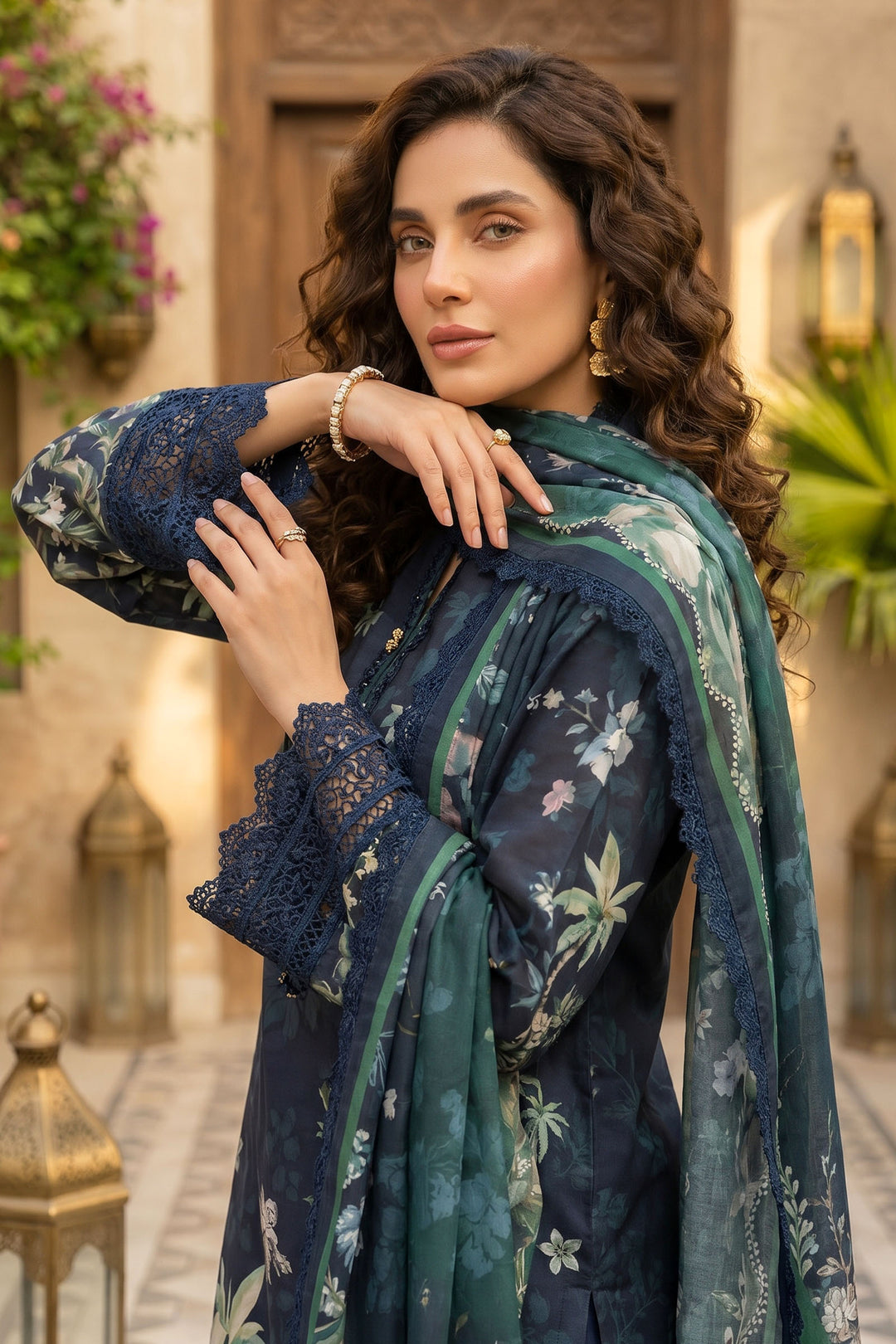 Charcoal Blue 3 Piece Unstitched Premium Printed Lawn