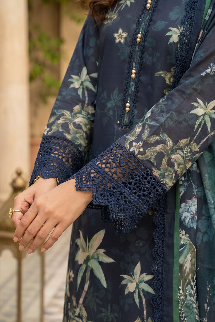 Charcoal Blue 3 Piece Unstitched Premium Printed Lawn