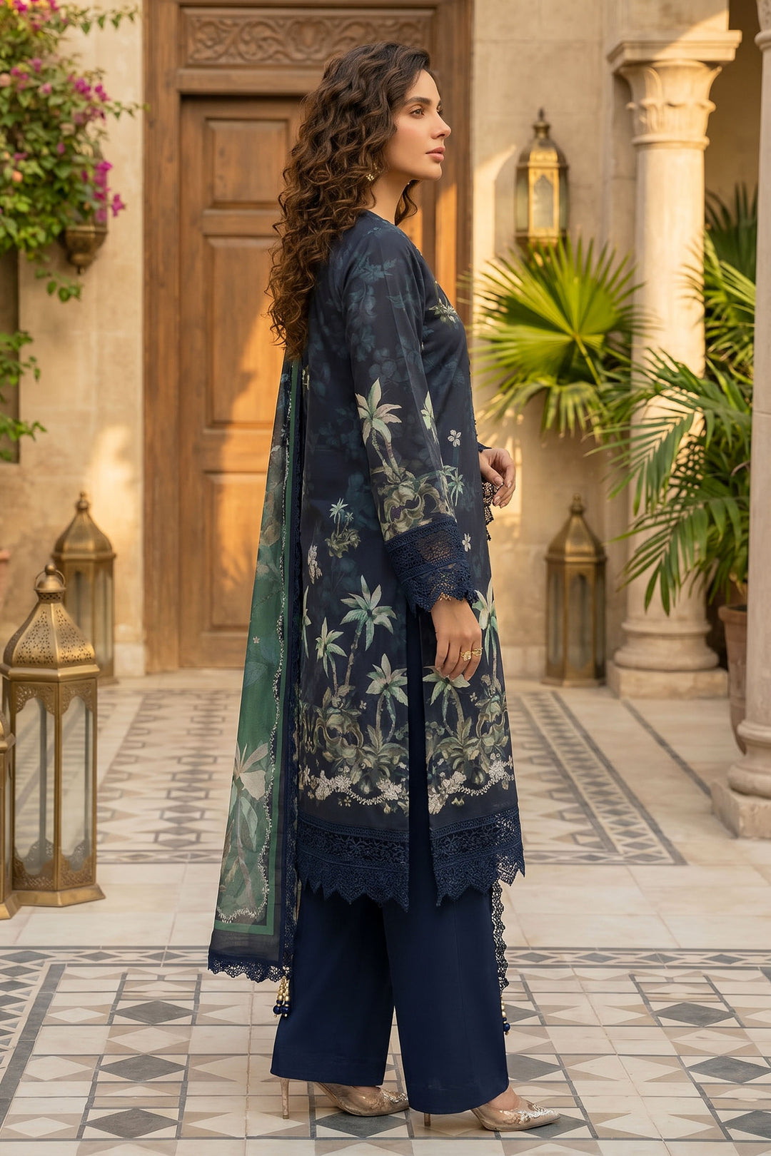 Charcoal Blue 3 Piece Unstitched Premium Printed Lawn