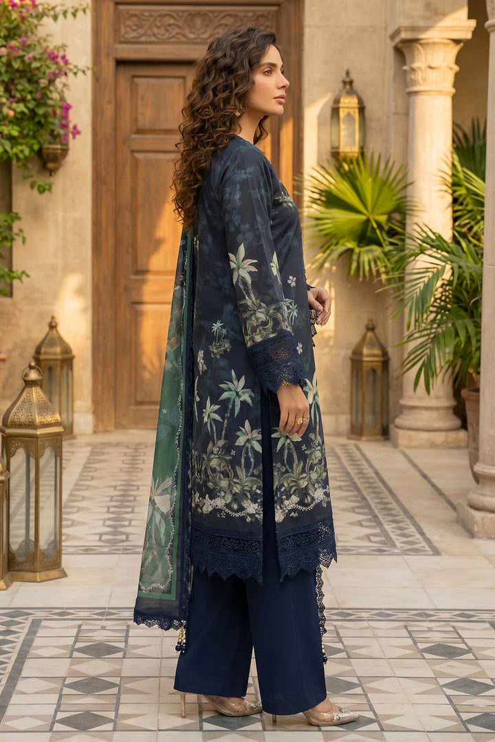Charcoal Blue 3 Piece Unstitched Premium Printed Lawn
