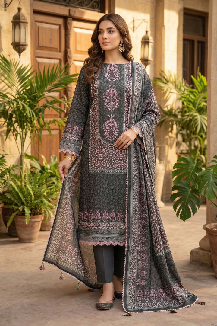 Charcoal Grey 3 Piece Unstitched Premium Printed Lawn