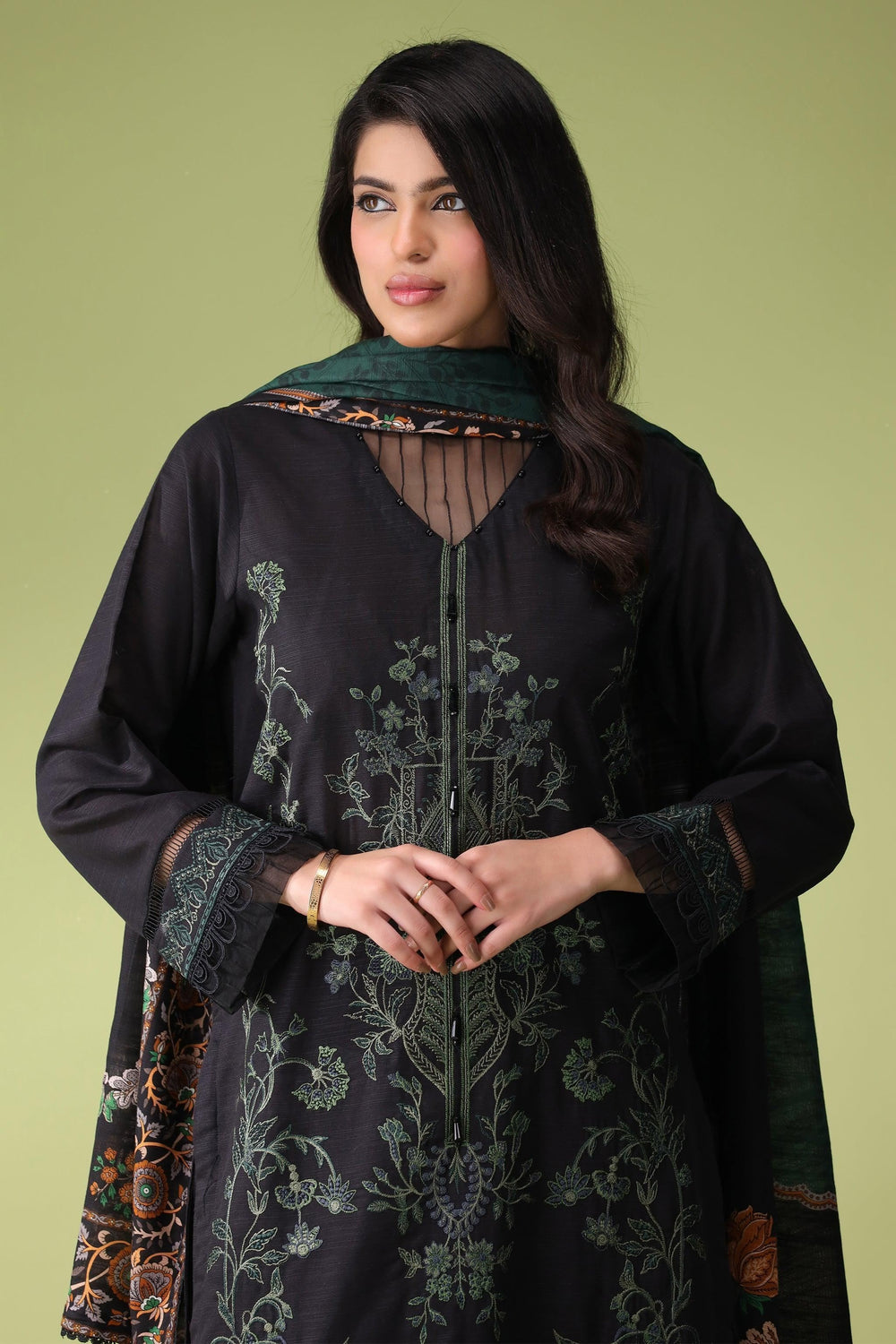 Chic Black 3 Piece Unstitched Khaddar - Jacquard Clothing