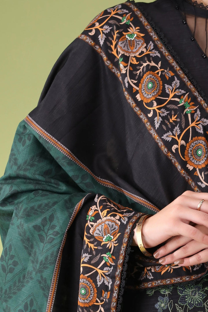 Chic Black 3 Piece Unstitched Khaddar - Jacquard Clothing