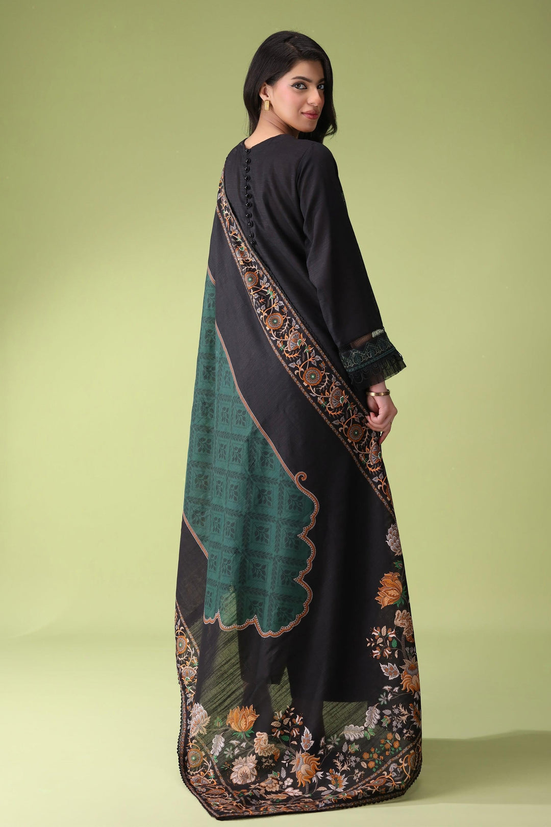 Chic Black 3 Piece Unstitched Khaddar - Jacquard Clothing