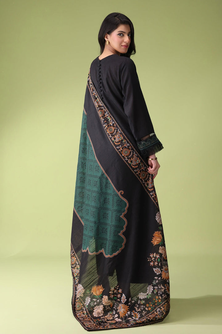 Chic Black 3 Piece Unstitched Khaddar - Jacquard Clothing