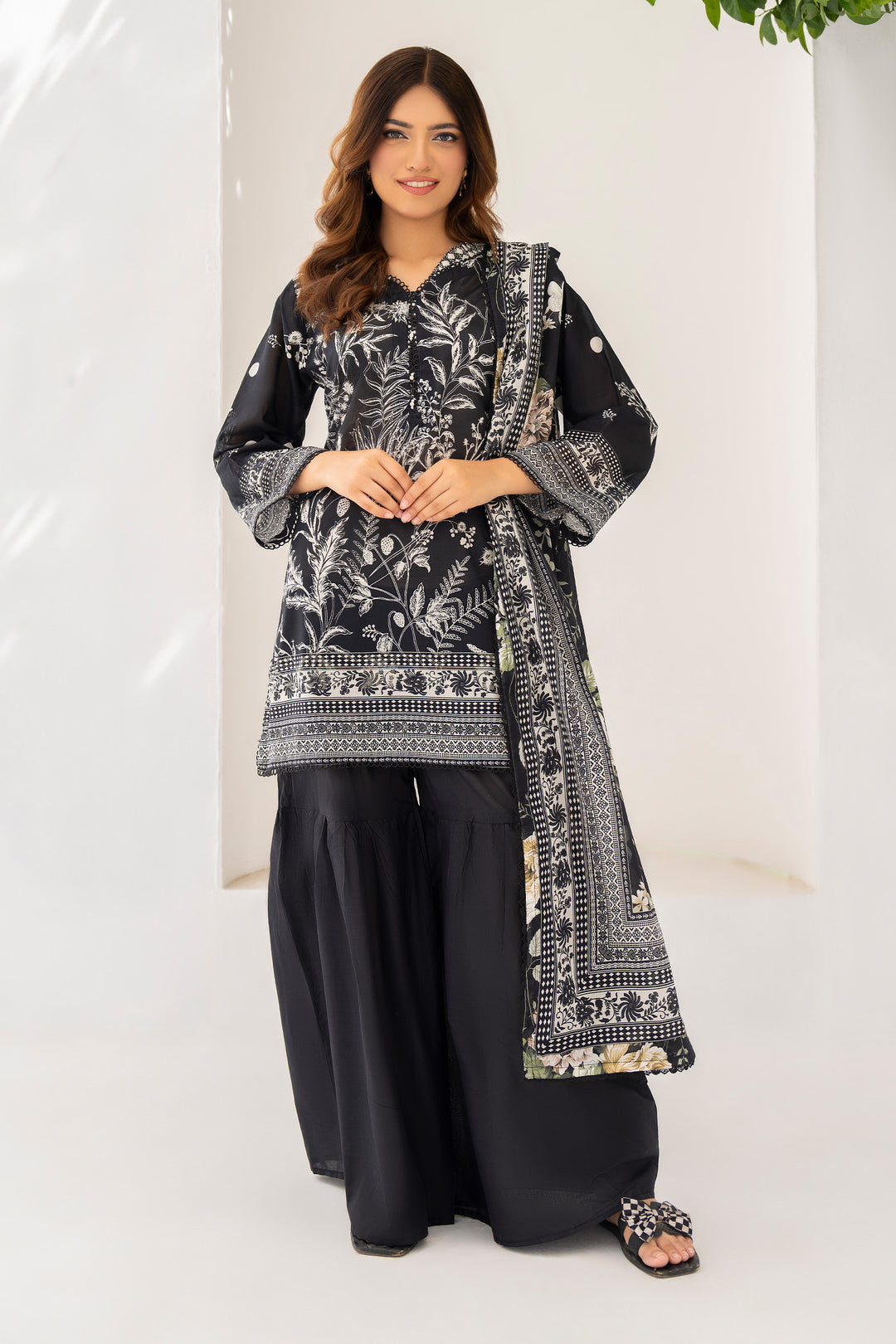 Chic Black 3 Piece Unstitched Premium Lawn - SU25V3-S2 - JACQUARD CLOTHING